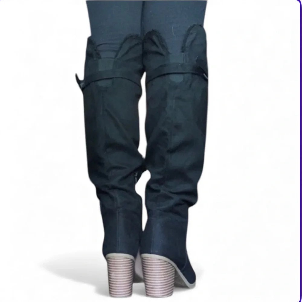 SUGAR OTK (Over the Knee) Slouchy Heeled Black Boots
